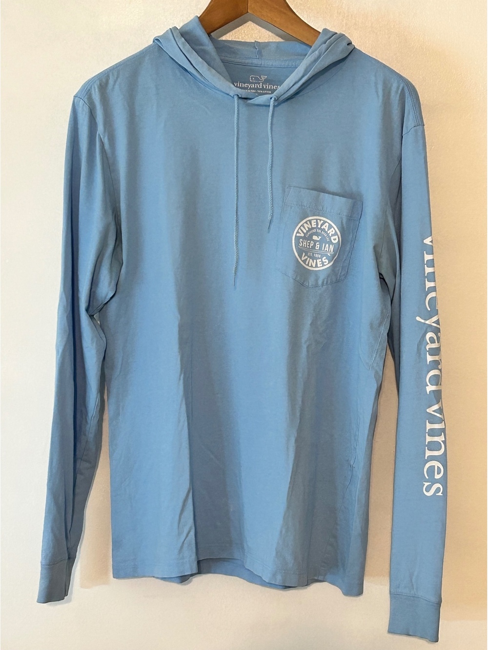 Vineyard Vines Light Blue Long Sleeve Hoodie with Logo Print Size S